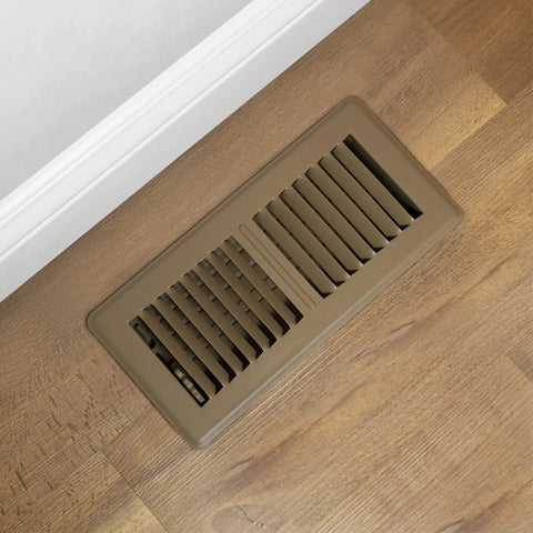 Steel Floor Register Pro Grade 4x10 Inches Painted White Finish Contractor Grade Duct Floor Grate Durable White Powder Coat Fits 4x10 Openings 8 Pack for Easy Replacement and Airflow Control placed in wooden floor