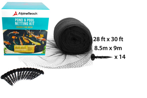 Heavy Duty Koi Pond Netting Kit 28 By 30 Feet Black Woven Mesh Cover Blocks Feathered Thieves And Keeps Your Fish Chill Under The Sun With Included Stakes For Rock Solid Water Garden Safety