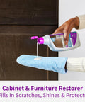 Applying Cabinet And Furniture Restorer For Scratch Fills, Crystal Shine Finish, and Long Lasting Protection on wood surface