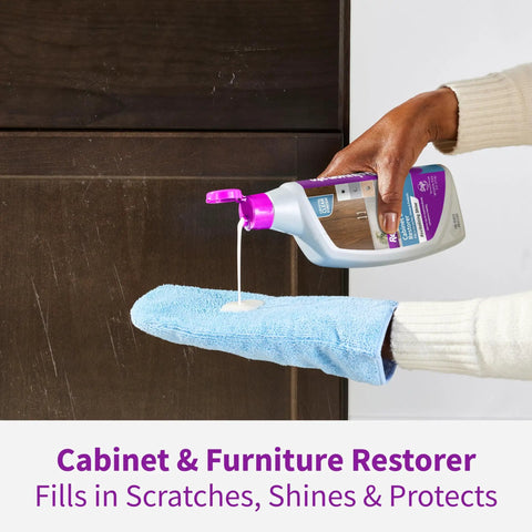 Applying Cabinet And Furniture Restorer For Scratch Fills, Crystal Shine Finish, and Long Lasting Protection on wood surface