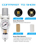 NANPU 1/4 in NPT air filter regulator combo with brass element, poly bowl, 0-150 psi gauge (front view)
