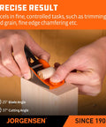 Pro Grade O1 Tool Steel Low Angle Block Plane for Heavy Duty Wood Smoothing with operator trimming end grain.