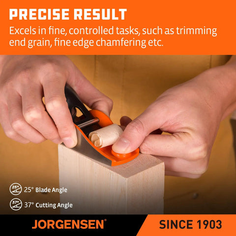 Pro Grade O1 Tool Steel Low Angle Block Plane for Heavy Duty Wood Smoothing with operator trimming end grain.