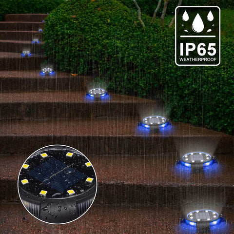12 Pack Outdoor Solar Lights Waterproof Landscape Pathway Garden Lights for Patio Lawn Yard Deck Driveway Walkway with Ground Disk Design
