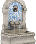30 1/4 Inch High Outdoor Blue Faux Stone Floor Fountain With Freestanding Waterfall, Tiered Cascading Water Feature