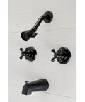 Magellan Tub And Shower Faucet In Matte Black With Solid Brass Body Wall Mount Design Dual Cross Handles Washerless Cartridge