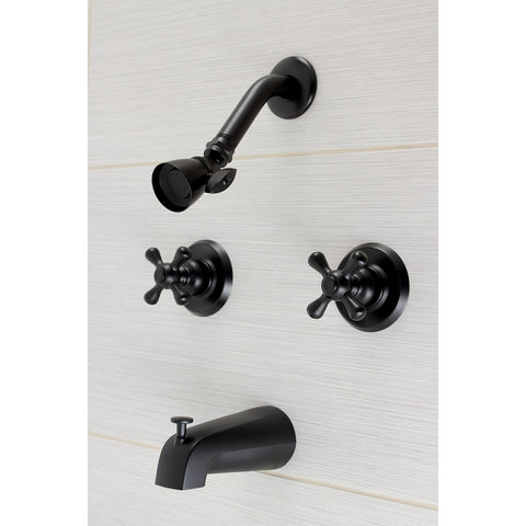 Magellan Tub And Shower Faucet In Matte Black With Solid Brass Body Wall Mount Design Dual Cross Handles Washerless Cartridge