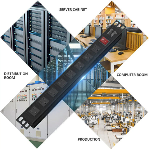 Eight Outlet Rack Mount Power Strip With Wide Spaced Sockets, 1U Server Rack Surge Protector in server and computer room setup