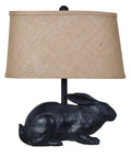 Rabbit Table Lamps With Burlap Shade Resin Construction Black Iron Finish Dope Rustic Decor For Animal Lovers Set Of 2 Lamps For Living Room Bedroom Or Desk