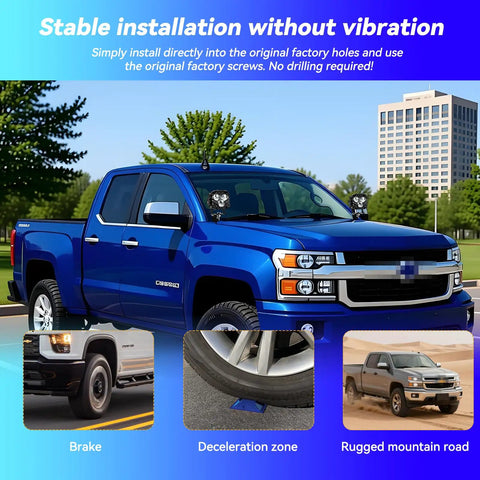 Blue Silverado 1500 with Hood Hinge Light Mount Brackets for Silverado 1500 2014 2018 Chevy Easy Install with Two Extra Mounting Holes
