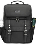 Vintage Laptop Backpack With USB Charging Port For Men And Women, durable black nylon, 15.6 inch laptop fit, front view with pockets