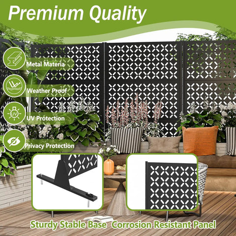 Outdoor Metal Privacy Screen With Stand 72 Inch High By 46 Inch Wide Freestanding Garden Divider showing rust-resistant design