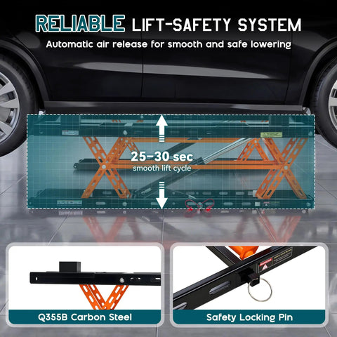 Heavy Duty Portable Car Lift For Home Garage Shop With Hella Tough Carbon Steel Construction And Dual Safety Locks Easily Raises Sedans And Light Trucks Up To Five Thousand Pounds Smoothly with safety features