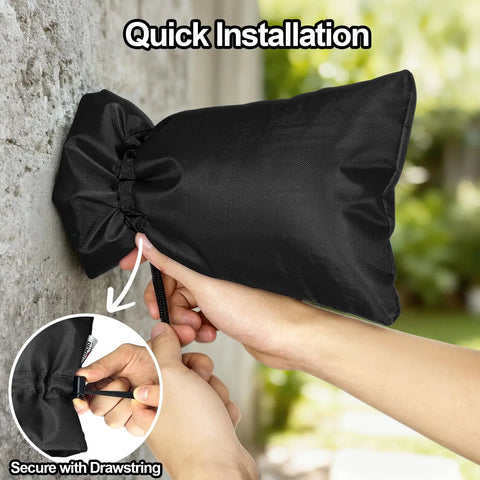 Rugged Heavy Duty Outdoor Faucet Covers Designed To Fend Off Bitter Winter Freezes While Keeping Your Exterior Piping Safe With Top Grade Insulation Hose Bib Sleeves Wall Tap Protectors Waterproof Two Pack Black, installed with drawstring.