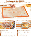 All In One Sourdough Starter Kit With Banneton Baskets And Glass Jar For Home Bakers showing silicone pastry mat and bread slings