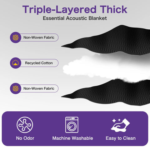 Triple-layered thick Badass Heavy Duty Extra Large Sound Dampening Blanket 2 Pack 96 By 80 Inches made of non-woven fabric and recycled cotton.