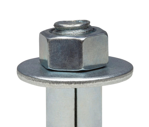 Close-up view of a Five Sixteenth Inch By One And A Half Inch Hex Sleeve Anchor Zinc Plated In Masonry Applications For Concrete Brick And Block.