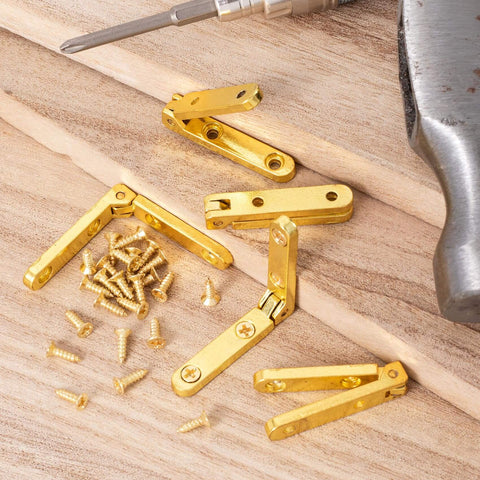 Twelve Pack 90 Degree Hinges For Wooden Boxes And Jewelry Boxes With 48 Screws Gold Finish Zinc Alloy Small Box Hinge