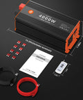 4000 Watt Power Inverter Converts 12V Dc To 120V Ac With 8000W Peak Surge includes terminals, user manual, and remote.