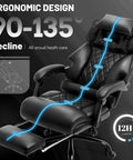 Massage Office Chair With Foot Rest And 3D Kneading Heat, Boss Level Comfort Ergonomic Desk Chair For Heavy People, Big And Tall Leather Office Chair Up To 500 Lbs, Recliner With Dual Use Pillow, Black shown in reclining position.