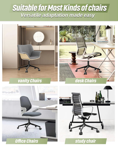 Various chairs showcasing compatibility with 24 Inch Criss Cross Chair Base Replacement With Rubber Casters for swivel chairs.