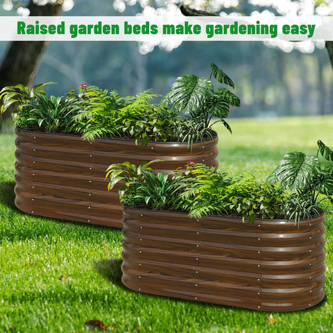 Galvanized Steel Raised Garden Bed Kit 2 Pack 4x2x2 Feet Metal Planter Box For Veggies Flowers And Herbs With Easy Assembly Open Bottom Design For Optimal Drainage, shown with plants.