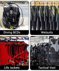 Heavy Duty Scuba Gear Hanger Set For Regulators And BCDs, Wetsuits, And Drying Racks With DIN Yoke Thread, 2 Pack