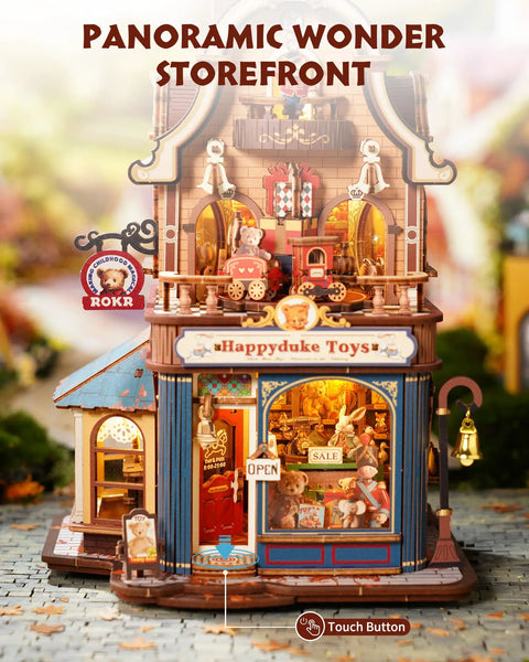 Hands-On DIY Miniature House Kit With Moving Scenes Music Box And LED Light, 3D Wooden Puzzles For Book Nook Tiny Home Decor, kinetic toy shop storefront