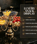 Smooth Spin Five Plate Amber Glass Serving Stand With Four Swivel Bowls And One Center Platter Gold Plated Bracket Black Crystal Details Quick Party Prep head turning dessert tray decor with fruits