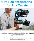 Person holding SCORP C2 Camera Gimbal Stabilizer With AI Tracking 4.0, showcasing 3-axis stabilization and Canon camera.