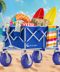 Heavy Duty Beach Wagon With Big All Terrain Wheels For Sand And Grass, 400 Lbs Capacity, loaded with beach gear