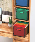 Collapsible Mesh Hanging File Crates With Handy Carry Handle Letter Size Document Holder and Portable Desk Organizer in office.