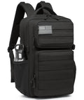 Rugged Military Tactical Backpack For Men Waterproof Daypack 25L Molle Assault Bag with water bottle holder shown in black