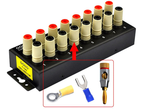 Eight Outlet DC Power Distribution Strip With Beefy High Current Terminals 60V 50A Total 30A Per Port Heavy Duty Power Hub shown