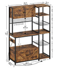 Workhorse 45.3 inch baker rack with two cabinets, open shelves, wire basket, and vintage brown finish with power outlet