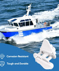 Pontoon Gate Latch Replacement Kit for Marine Boats, shown with a blue marine boat and corrosion-resistant label