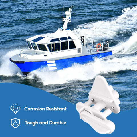 Pontoon Gate Latch Replacement Kit for Marine Boats, shown with a blue marine boat and corrosion-resistant label