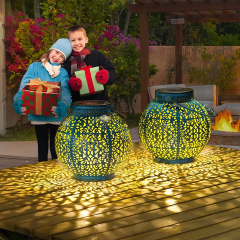2 Pack Solar Lanterns Outdoor Lights Waterproof Garden Patio Decor Auto On At Dusk For 6 Hours Warm White 7 Lumens Cozy Yard Vibe