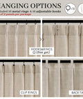 Hanging options for Natural Linen Blend Heavy Fall Curtains 86 Inches Long For Bedroom And Living Room, set of 2 panels with hooks.
