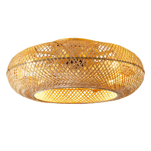 Coastal Boho 20 Inch Ceiling Fan With Light Rattan Caged Flush Mount Enclosed Blades 6 Speed Reversible Motor