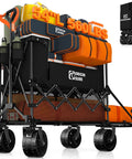 Double Deck Folding Wagon With 54 Inch Tailgate And 560 Lb Capacity, Heavy Duty All Terrain Beach Cart loaded with gear, foldable, black.