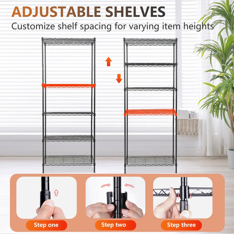 Five Tier Heavy Duty Wire Shelving Unit With Adjustable Metal Storage Rack For Garage And Pantry NSF Certified Slick Build Built To Handle 500 Pounds No Fuss Setup Makes Home Organization A Breeze In Black