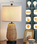 Rattan Style Table Lamps Set Of 2 With Touch Dimming 3 Way Brightness USB Ports And AC Outlet Nightstand Lamps For Bedroom.