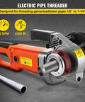 VEVOR 2300W Electric Pipe Threader Machine With Four Dies For 1/2 To 1 1/4 Inch Pipes, showing copper motor and threads.