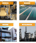 Four industry sectors: Chemical equipment, drainage system, modern building facade, and metallurgical refinery structures.