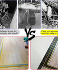 Comparison of cluttered cords vs neat setup using Heavy Duty Wire Protector Tubing With Non Slip Surface Stick-On Cable Covers