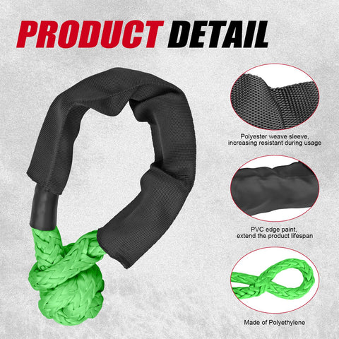 Product detail of Two Pack Green Soft Shackle With 57,000 Lbs Breaking Strength Beefy Half Inch By 22 Inch Protective Sleeve