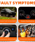 Fault symptoms of BMW X5 E53 E70 F15 X6 E71 F16 showing increased fuel consumption, engine overheating, and temperature abnormalities.