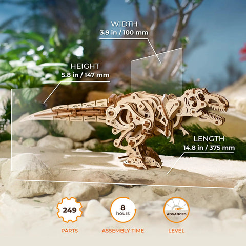T Rex 3D Wooden Puzzle Kit for Adults With Mechanical Walking Motion DIY Dinosaur Model automaton, 14.8 in long, 249-piece wood kit