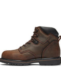 Side view of Pit Boss 6 Inch Steel Toe Work Boot for Men with rugged brown leather, industrial grade safety boot, size 15W, slip resistant sole.